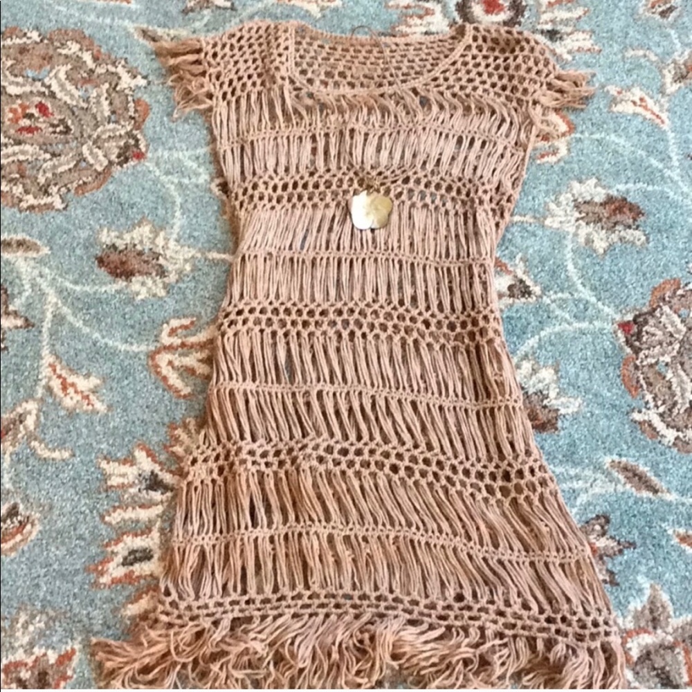 Elegant Tan Crochet Swim Coverup